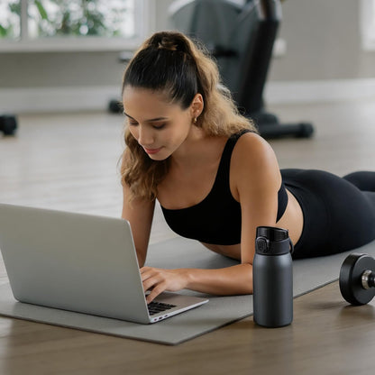 Insulated Water Bottle 24 oz with Dustproof Lid, Carry Handle & Tea Infuser, BPA-Free & Leakproof, Stainless Steel Water Bottles Ideal for Fitness, Hiking, Office & Outdoor Use (Black)