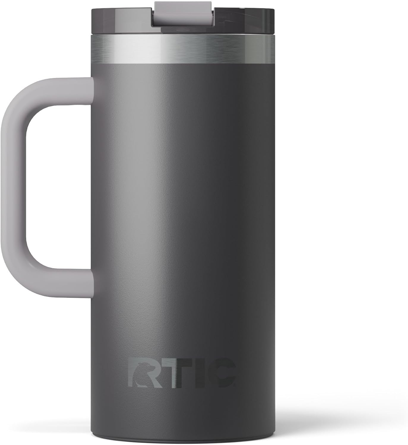 RTIC 20oz Road Trip Travel Mug with Lid and Handle, Ceramic Lined, Insulated, Stainless Steel, Metal, Double Wall Vacuum-Insulation, Portable Coffee, Tea Cup for Hot and Cold Drink, Black