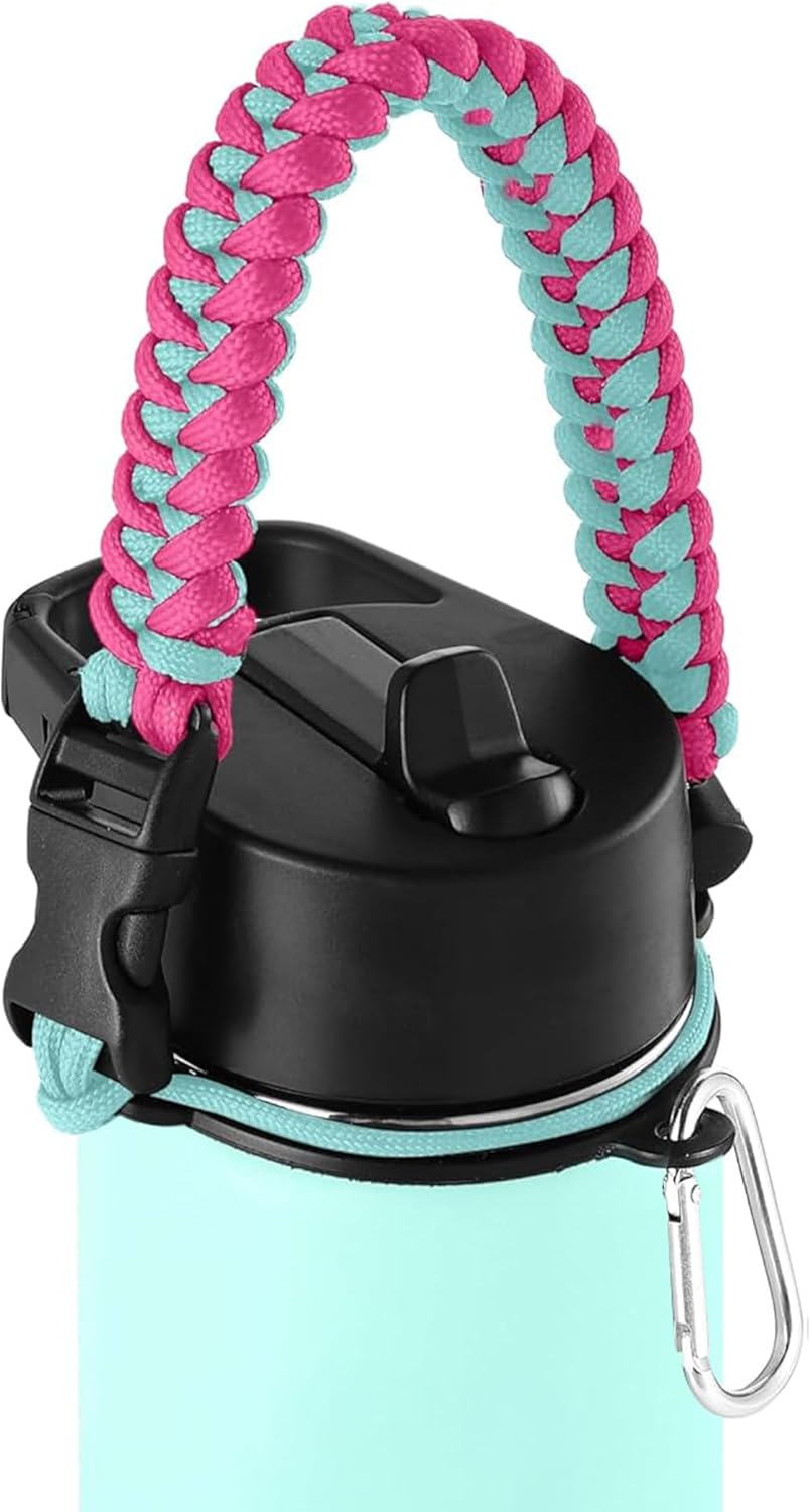 IRON °FLASK Paracord Handle - Fits Wide Mouth Water Bottles - Durable Carrier, Secure Accessories, Survival Strap Cord, Safety Ring, and Carabiner - Seven Core Paracord Bracelet