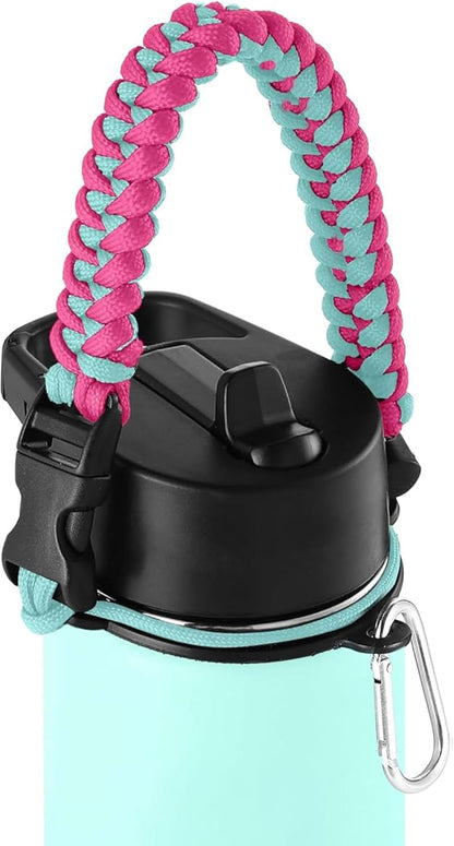 IRON °FLASK Paracord Handle - Fits Wide Mouth Water Bottles - Durable Carrier, Secure Accessories, Survival Strap Cord, Safety Ring, and Carabiner - Seven Core Paracord Bracelet