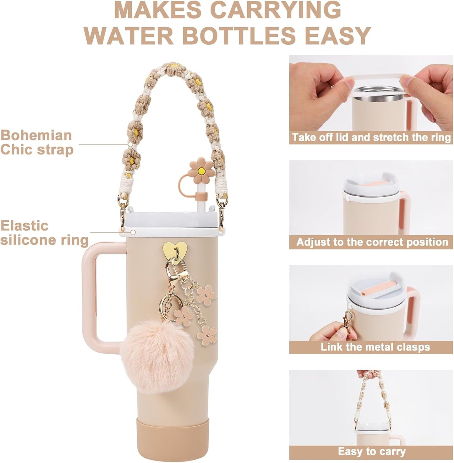 3tyto 13 Pcs Stanley Cup Accessories Set Including Water Bottle Handle Strap, Siliocne Stanley Cup Boot, Siliocne Straw Cover, Stanley Charms for Stanleys Cup 40oz & 30oz Tumbler