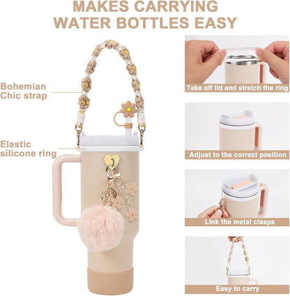3tyto 13 Pcs Stanley Cup Accessories Set Including Water Bottle Handle Strap, Siliocne Stanley Cup Boot, Siliocne Straw Cover, Stanley Charms for Stanleys Cup 40oz & 30oz Tumbler