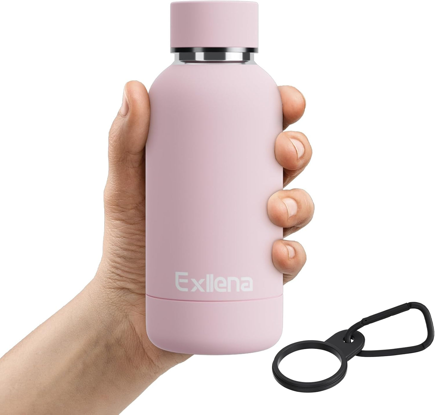 Exllena Slim Insulated Water Bottles for Travel 18oz with Clip, Double Wall Vacuum Stainless Steel Water Bottle Keeps Drinks Cold 24 Hrs/Hot 12 Hrs, 100% Leakproof, BPA Free(Black)