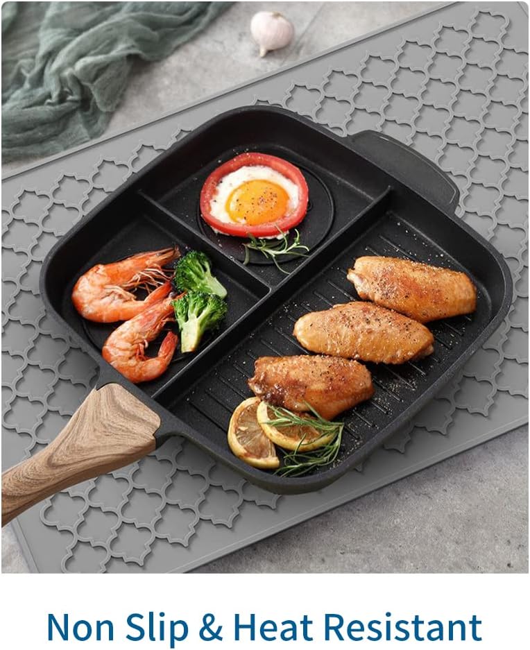 AMOAMI-Dish Drying Mats for Kitchen Counter-Silicone Dish Drying Mat-Kitchen Dish Drying Pad Heat Resistant Mat-Kitchen Gadgets Kitchen Accessories Kitchen Small Appliances(12" x 16", BLACK)