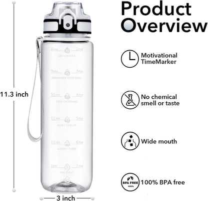 32oz Water Bottle with Time Marker, Motivational Drinking Bottle with Strap, BPA-Free Leak-Proof, Encouraging Water Bottle Time to Drink Water for Gym School Office Travel