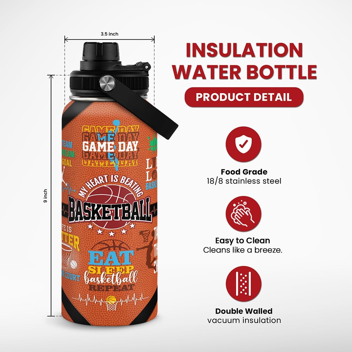 SANDJEST Gym Insulated Engraved Stainless Steel Water Bottle 32oz, Vacuum Chug Lid Travel Tumbler For Men Friends Dad Gymer Trainer, Gym Mode on, Birthday Christmas Father's Day