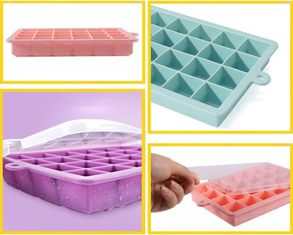 TAO CICADA Ice Cube Tray, 3 Pack Silicone Ice Cube Molds, Ice Cube Trays, Silicone Ice Trays, Easier to Release, BPA Free for Alcohol/Coffee/Beverages (Pink, Light blue, Purple)