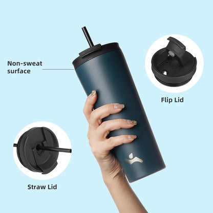 Konokyo 30 OZ Insulated Tumbler with Lid and 2 Straws Stainless Steel Water Bottle Vacuum Travel Mug Coffee Cup,Pastel Sunset