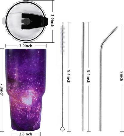 SYACOT 30oz Tumbler Double Wall Stainless Steel Vacuum Insulated Travel Mug with Splash-Proof Lid Metal Straw and Brush