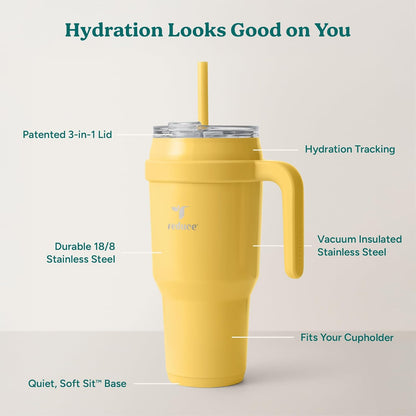 REDUCE 24 oz Stainless Steel Tumbler with Handle - Dual-Wall Vacuum Insulated Travel Mug, Sweat-Proof Lid & Reusable Straw - Keeps Drinks Cold for 24 Hrs, Fits Cupholders, Dishwasher Safe - Lilac Bud