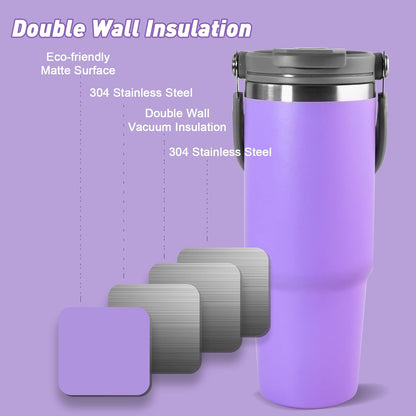 30 oz Tumbler with Handle and Straw Lid, Double Walled Vacuum Insulated Water Bottle Leakproof Tumbler Travel Coffee Mug Thermal Cup, Cupholder Friendly for Office, Home, Sport, Pink
