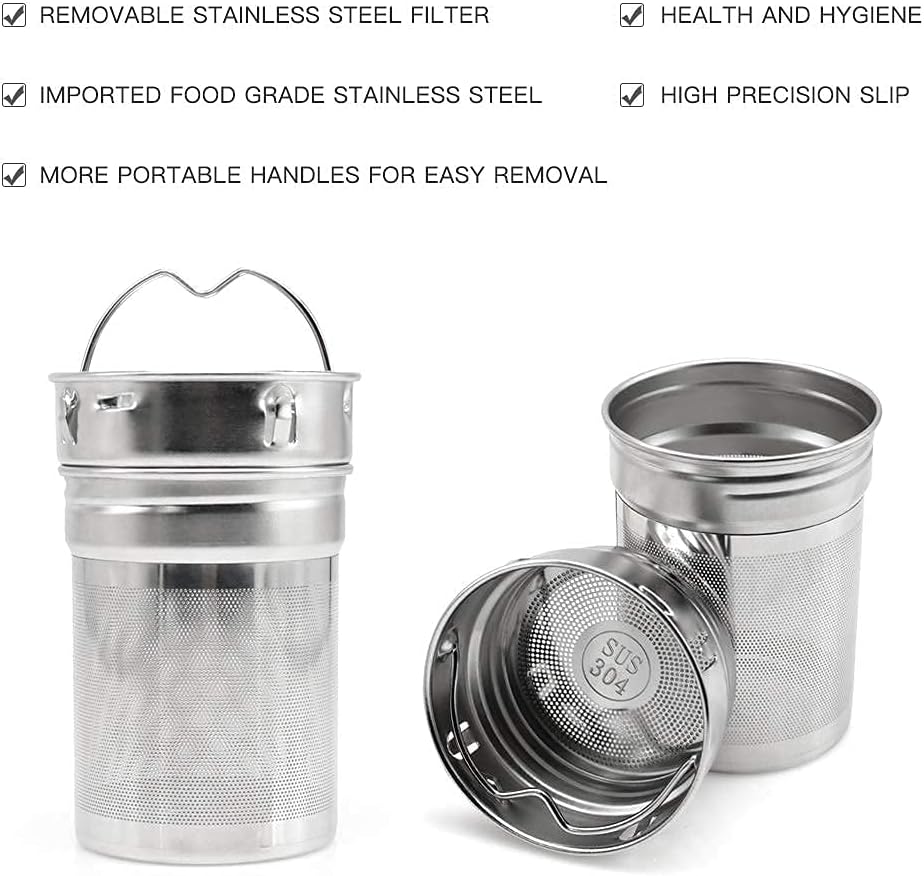 COMI Tea Bottle, 14 oz, Borosilicate Glass, Double Wall, Infuser & Strainer, Bamboo Lid, 400ml