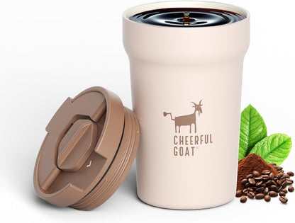 CHEERFUL GOAT Insulated Coffee Mug – Stainless Steel Travel Coffee Tumbler with Ceramic Liner, 12oz Coffee Cup for Hot and Cold Water Coffee at Home, Office, or On the Go (orange)