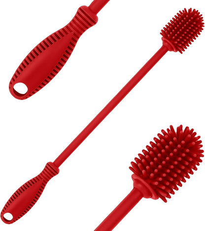 Silicone Bottle Cleaning Brush with Long Handle, 12.5" Water Bottle Cleaner for Baby Bottles, Hydro Flask, Sports Bottle, Vase, Glassware, Perfect for Smaller Diameter Bottle Openings (One Pack)