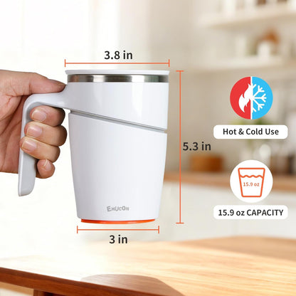 Anti-Impact No-Tip Desk Mug, 470ml / 15.9oz Stainless Steel Vacuum Insulated Mug with Handle, Smart Suction Base, Non-Slip & Knock Proof, Helps Prevent Desk Spills for Coffee, Tea, Kids & Pets (Black)