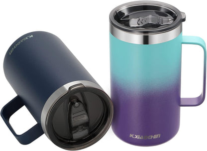KXIAOCHEN 20oz Insulated Coffee Mug with Lid, Stainless Steel Coffee Cup, Double Wall Vacuum Coffee Tumbler with Handle, Premium Thermal Travel Coffee Mug (Navy Blue)