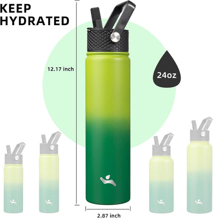 Konokyo 22oz Stainless Steel Bottles with 3 Lids Sport Insulated Water Bottle,Mint