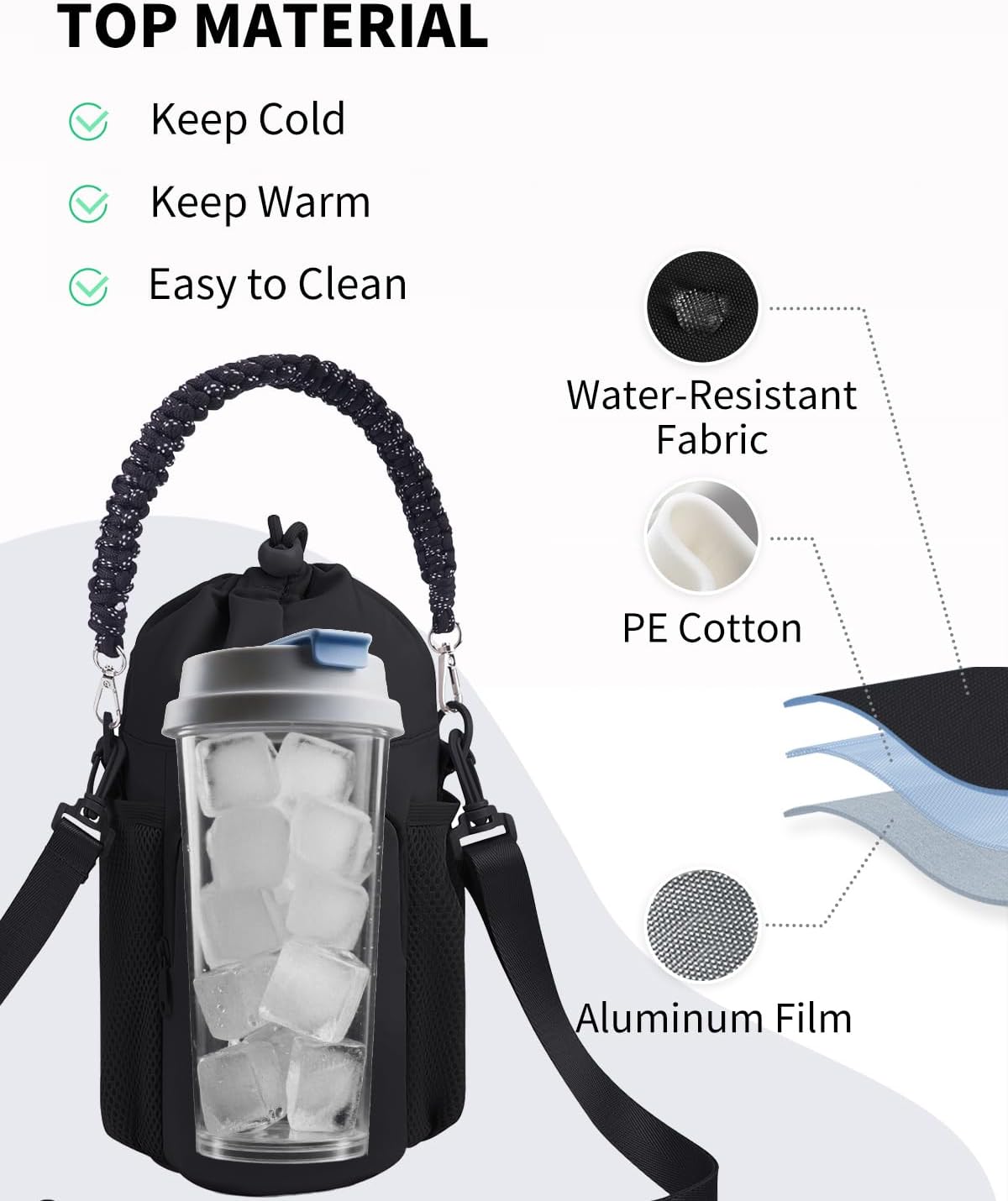 sportsnew Large Water Bottle Bag for 32/40/64oz Cup & Tumbler,Crossbody Insulated Cup Sleeve Bottle Holder Carrier with Strap
