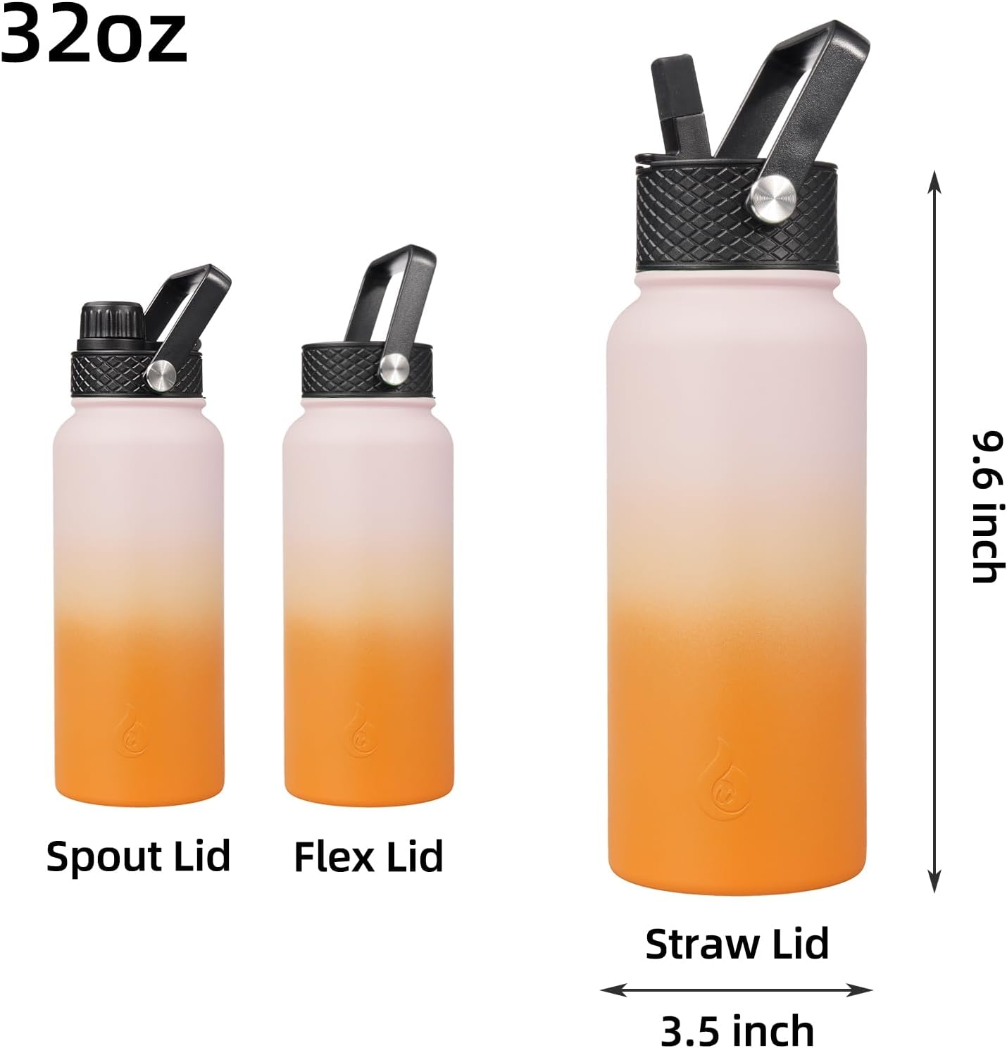 BJPKPK Insulated Water Bottles with Straw Lid, 40oz Stainless Steel Water Bottles with 3 Lids, BPA Free Leakproof Thermo, Tumblers, Cups for Sports, Gym- Midnight - Colors A