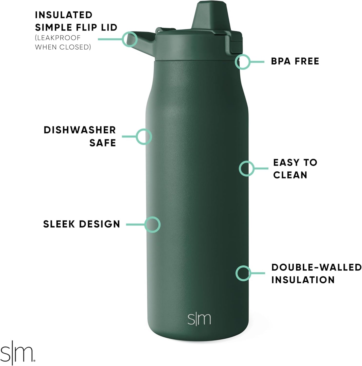 Simple Modern Filtered Water Bottle | Insulated Stainless-Steel Carbon Filter Travel Water Bottles | Reusable for Clean Drinking Water On The Go | 34oz, Sea Glass Sage