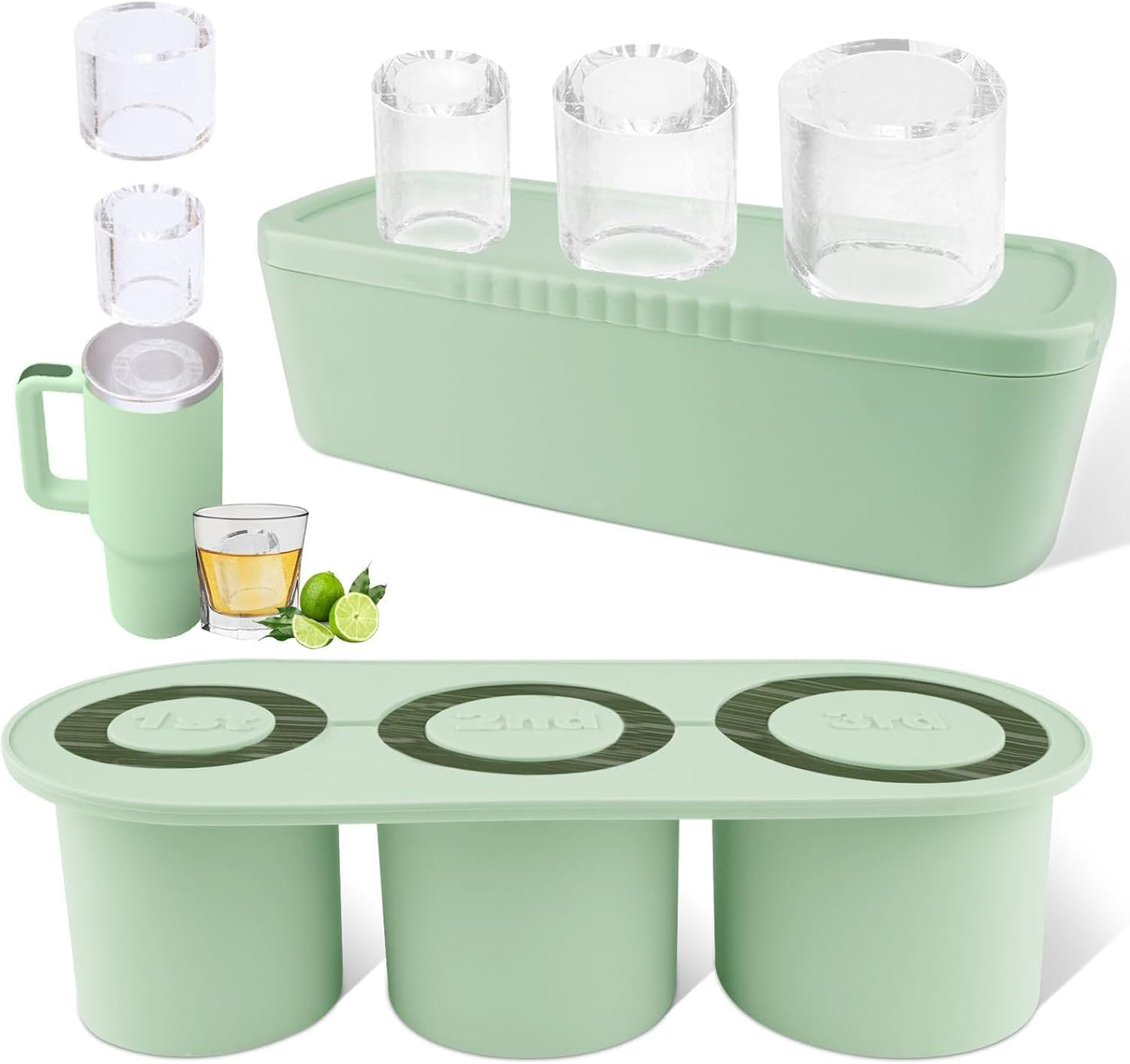 Tcamp Ice Mold for 30-40 oz Tumbler Cup, Silicone Ice Cube Tray With Lid and Bin for Freezer, Ice Ring Ice Maker for Chilling Cocktails, Whiskey, Drinks, Coffee, Easy Fill and Release (Black)