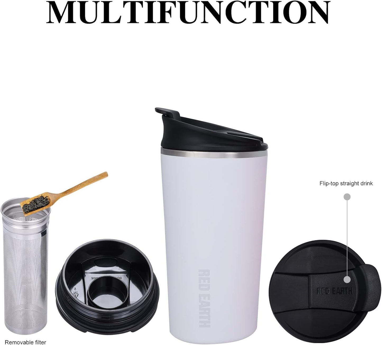 GiNT 17oz Travel Tea Mug with Infuser, 2 Lids. Vacuum Insulated 316 Stainless Steel Coffee Mug. Dishwasher Safe Tea Cup with Strainer for Hot & Cold Brew Coffee. Mothers Day Gifts for Mom (White)