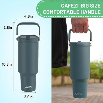 40 oz Insulated Tumbler with Top Handle and Flip Straw, Vacuum Insulated Stainless Steel Cup with Leak-Proof Lid, Sweat-Free, Fits Cup Holder, Keeps Ice Cold up to 30 Hours