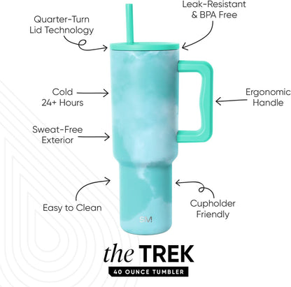 Simple Modern 40 oz Trek Tumbler with Handle and Straw Lid | Cup Holder Friendly Insulated Stainless Steel Travel Mug | Sea Glass Sage - Colors A