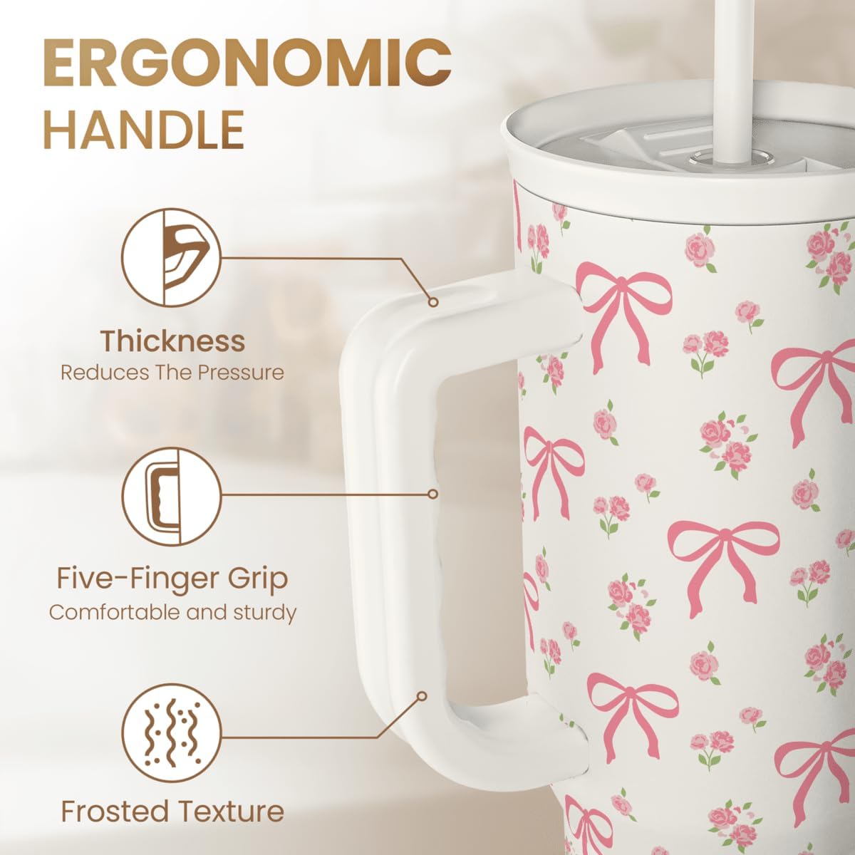 SANDJEST Pickleball 40oz Tumbler With Handle and Straw, Pickleball Queen Insulated Stainless Steel Travel Coffee Mug for Women Girls Players, Gift Idea for Birthday Christmas Mothers Day