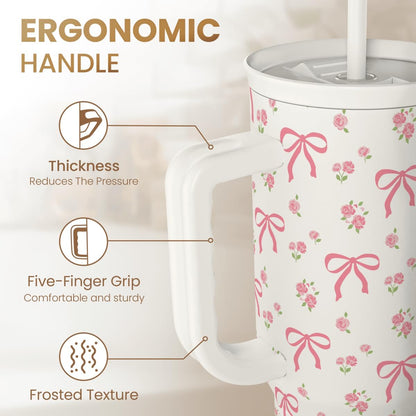 SANDJEST Pickleball 40oz Tumbler With Handle and Straw, Pickleball Queen Insulated Stainless Steel Travel Coffee Mug for Women Girls Players, Gift Idea for Birthday Christmas Mothers Day