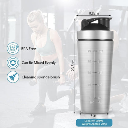 AOOWU Stainless Steel Shaker Bottle with Wire Whisk Ball 900ml, Leak Proof Metal Shaker Bottles for Protein Mixes, Supplement Protein Shake Cup, Water Bottle Portable Pre Workout Gym Sports