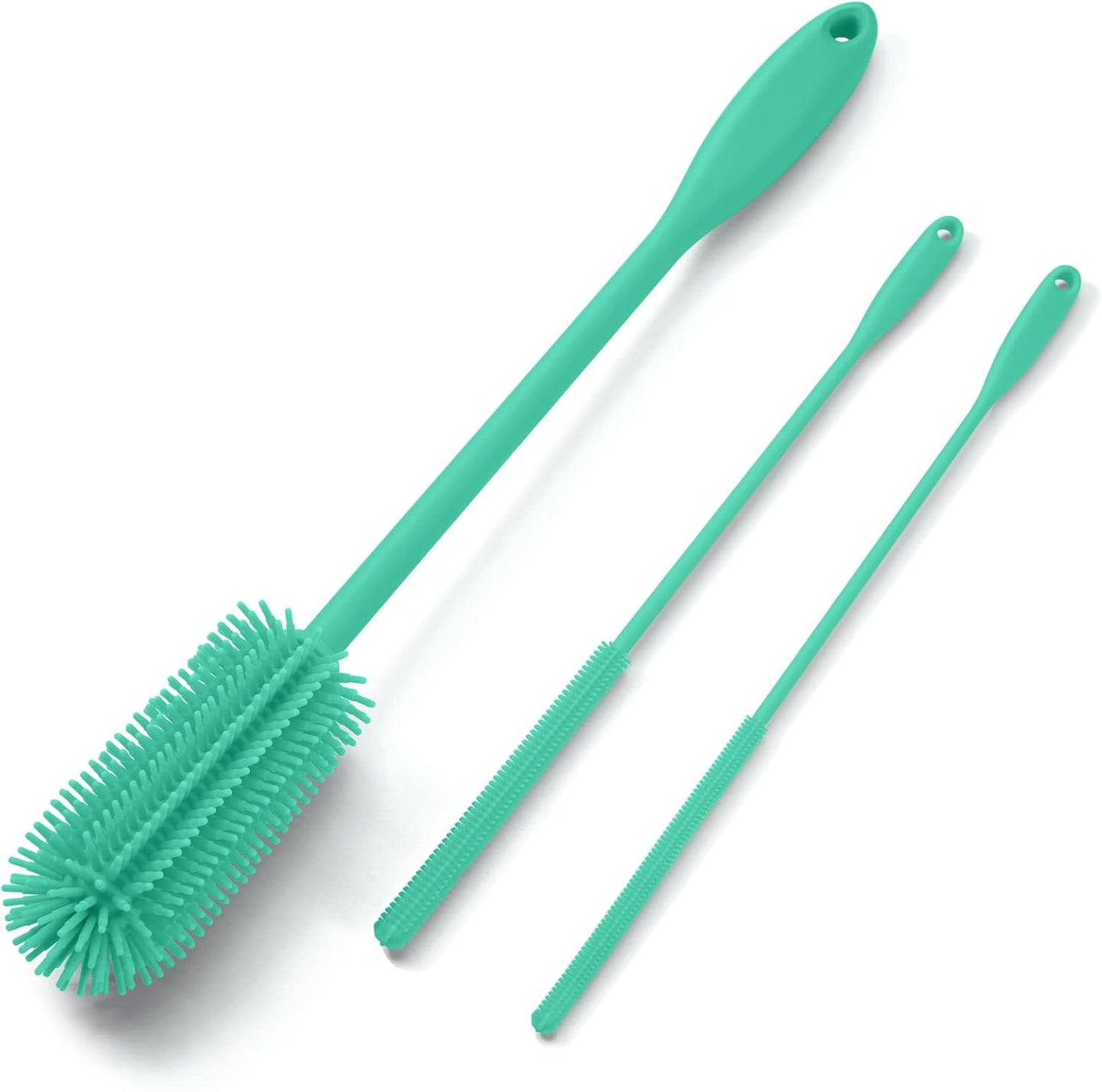 3-in-1 Silicone Bottle Brush and Straw Cleaning Brush Set, Water Bottle Cleaner for Narrow Neck Containers, Tumblers, Flask, Vase and Glassware (Turquoise)