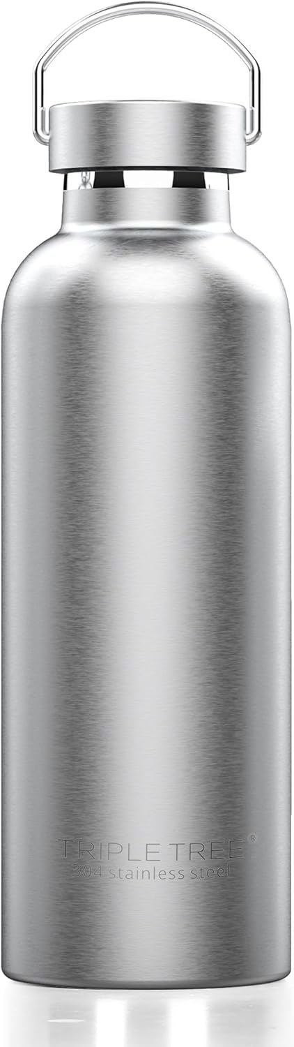 TRIPLE TREE 34 OZ Uninsulated Single Walled Stainless Steel Sports Water Bottle 18/8 Food Grade for Cyclists, Runners, Hikers, Beach Goers, Picnics, Camping - BPA Free