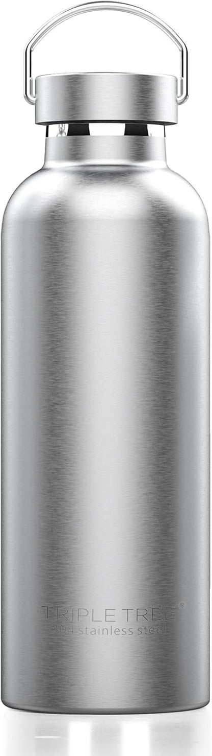 TRIPLE TREE 34 OZ Uninsulated Single Walled Stainless Steel Sports Water Bottle 18/8 Food Grade for Cyclists, Runners, Hikers, Beach Goers, Picnics, Camping - BPA Free