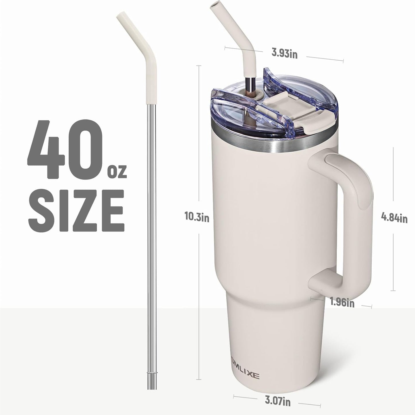 40 oz Tumbler with Handle and Straw Lid,Insulated Reusable Stainless Steel Water Bottle Travel Mug，Cupholder Friendly Double Wall Vacuum Sealed Cup (Black)