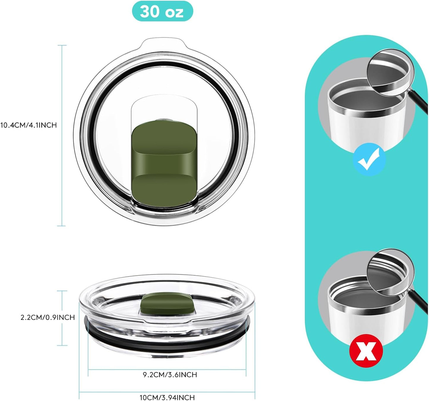 30 oz Tumbler Lid, Replacement Lids Compatible for YETI 30/32 oz Tumbler, 14 oz Mug and 35 oz Straw Mug, 2 Pack Travel Spill Proof Cup Lids Covers with Magnetic Slider Switch, BPA Free