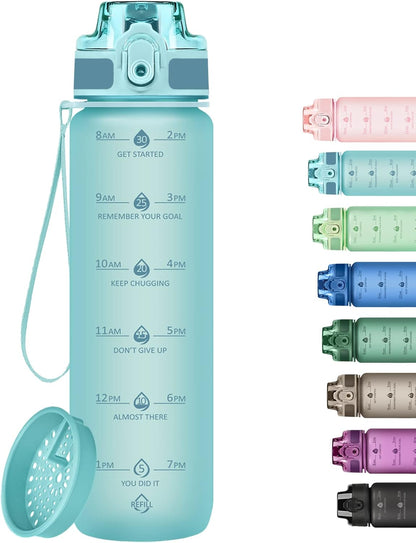 32oz Water Bottle with Time Marker, Motivational Drinking Bottle with Strap, BPA-Free Leak-Proof, Encouraging Water Bottle Time to Drink Water for Gym School Office Travel