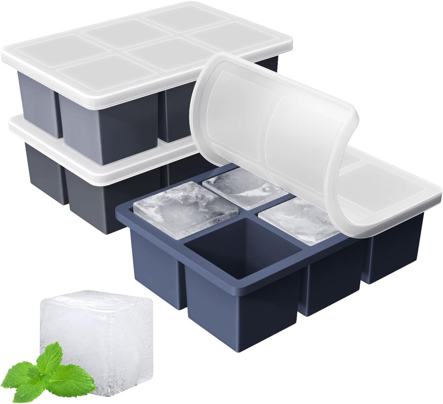 Large Ice Cube Tray for Whiskey: FDDBI Silicone Ice Cube Trays with Lid - 2Pack Big Square Old Fashioned Ice Cube Maker for Cocktail - 2inch Huge Cubed Ice Trays for Whisky