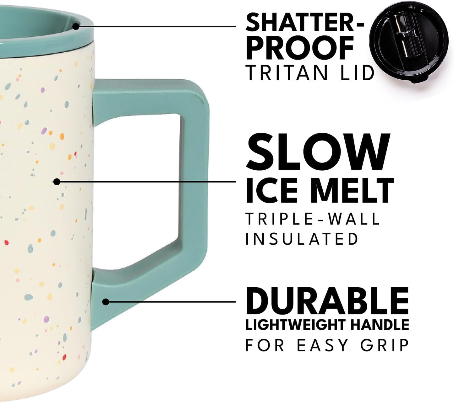 Elemental Insulated Coffee Mug - Triple-Wall Stainless Steel Summit Travel Cup for Hot and Cold Drinks - Thermal Coffee Mug with Lid and Handle for Camping, Office & Travel 16oz - Rainbow Speckle
