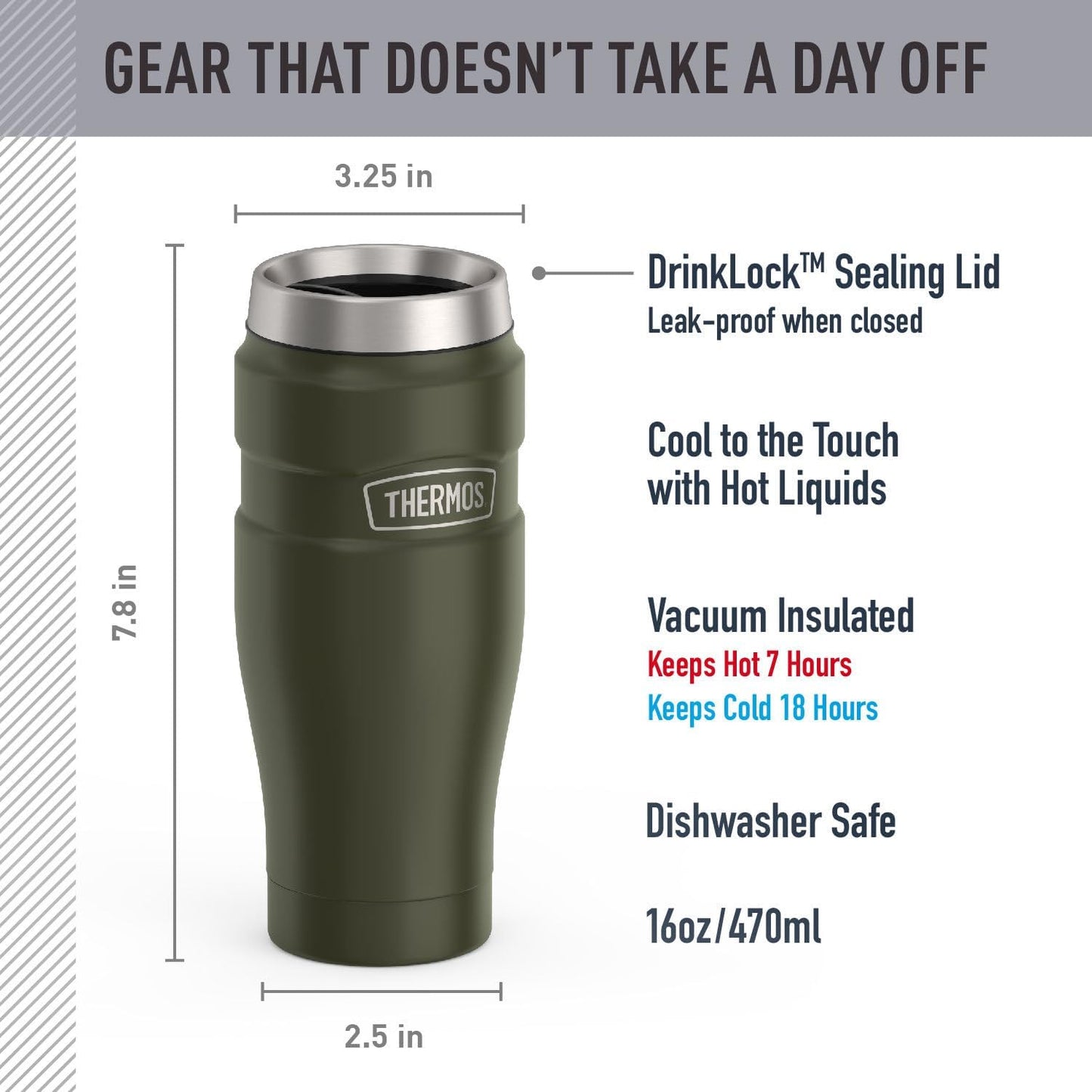THERMOS Stainless King Vacuum-Insulated Stainless Steel Tumbler - 16oz, Midnight Blue - Insulated Coffee Tumbler for Hot & Cold Drinks - Leak-Proof & Sweat-Proof for Commuting & Traveling