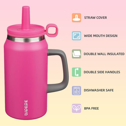 BJPKPK 50oz Insulated Tumbler with Handle Stainless Steel Travel Coffee Mug with Lid Reusable Large Water Bottle with Straw,Sky