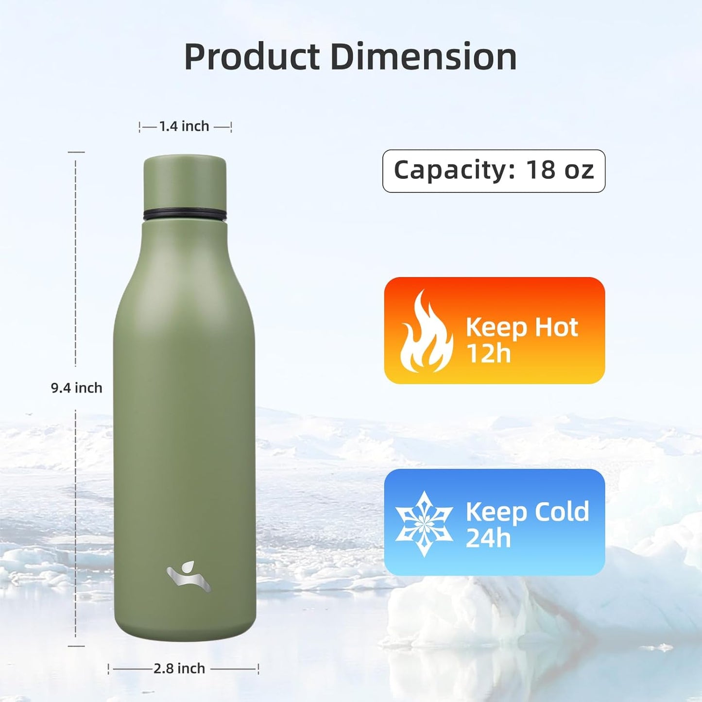 Konokyo Insulated Water Bottle with Strap,18 oz Double Wall Stainless Steel Vacuum Bottles Metal Water Flask,Macaron Green - Colors B