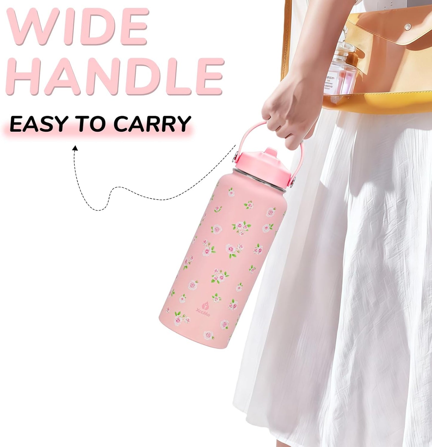 32oz Pickleball Insulated Water Bottle with Lid,Stainless Steel Water Bottl with Flip Straw and Handle,Gifts for Pickleball Players, Pickleball Lovers,Women Girls,Leak Proof Water Bottle