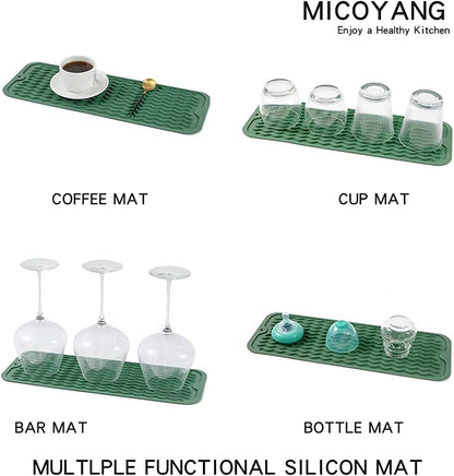 MicoYang Silicone Dish Drying Mat for Multiple Usage,Easy clean,Eco-friendly,Heat-resistant Silicone Mat for Kitchen Counter,Sink,Bar,Bottle,or Cup Green M 17 inches x 6 inches
