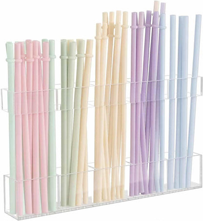9.5” Large Acrylic Cabinet Straw & Utensil Organizer – Adjustable, Multipurpose Kitchen Storage for Reusable Straws, Brushes, Chopsticks – Ultra-Sticky & Drainable