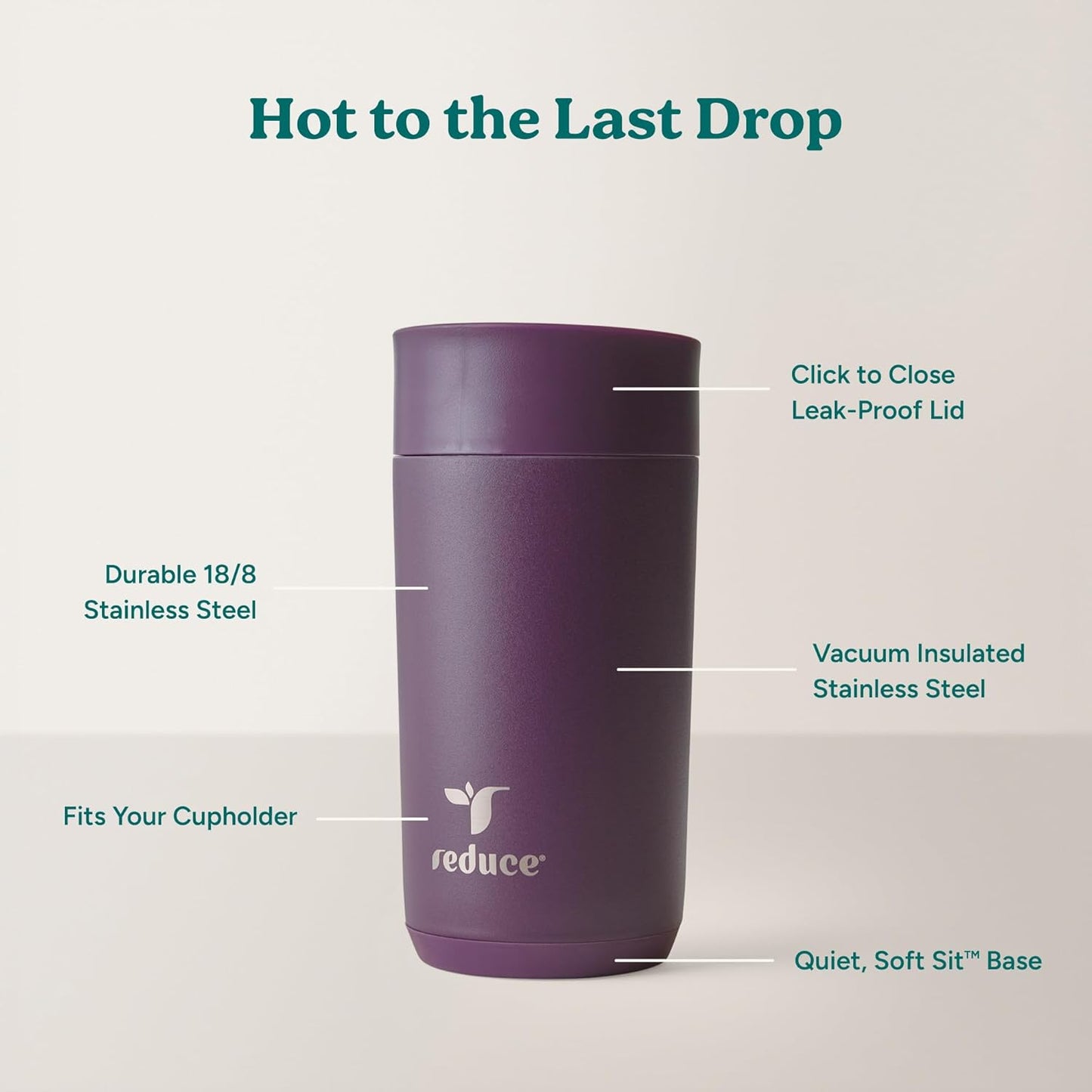 REDUCE Perk 10oz Insulated Coffee Tumbler – Leak-Proof with Lockable Lid and Vacuum Insulation–Durable Stainless Steel–Fits Car Cup Holders–One-Handed Travel Mug in Sand Leopard Print-Gentle Lavender