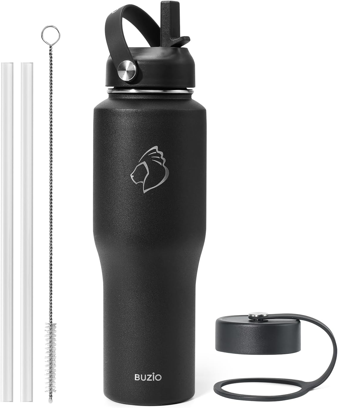 BUZIO 40oz Insulated Water Bottle Fits in Any Car Cup Holders, 40oz Vacuum Insulated Tumbler with Lids and Straw for Water, Travel Mug Cupholder Friendly, Leakproof Keep Cold & Hot, Indigo Crush