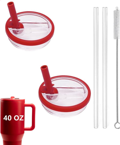 2 Pack 40 oz Tumbler Flip Straw Lid Replacement fit for HydroJug, Spill Proof Splash Resistant Tumbler Lids,Reusable Leak Proof Tumbler Cover for Cup Accessories (Pink)