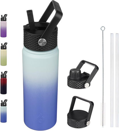 BJPKPK Insulated Water Bottles with Straw Lid, 40oz Stainless Steel Water Bottles with 3 Lids, BPA Free Leakproof Thermo, Tumblers, Cups for Sports, Gym- Midnight - Colors B