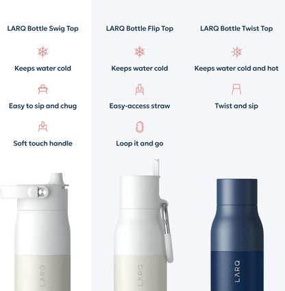 LARQ Swig Top — Insulated Stainless Steel Water Bottle with Straw, Detachable Silicone Handle, Vacuum 24h Cold, BPA-Free Metal Bottle for Gym, Travel, Office, Wide Mouth for Ice — 23 oz, Mojave Dune
